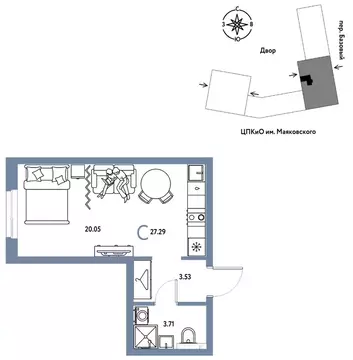 Студия Свердловская область, Екатеринбург пер. Базовый, 10 (27.29 м)