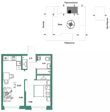 2-к кв. Тюменская область, Тюмень Береговая ул., 100к2 (35.59 м)
