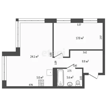 1-комнатная квартира: Тюмень, Первомайская улица, 8 (61.6 м)