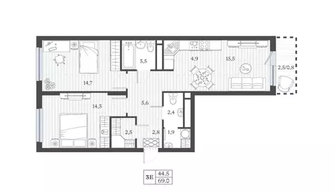 3-к кв. Дагестан, Дербент ул. Сальмана (67.84 м)
