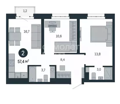 3-комнатная квартира: Москва, Тагильская улица, 6/1 (57.4 м)