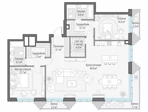 4-комнатная квартира: Москва, ЖК Тишинский Бульвар (136.7 м)