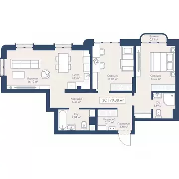 3-к кв. Новосибирская область, Новосибирск ул. Кирова, 119 (70.4 м)