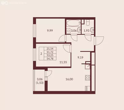 2-комнатная квартира: Мурино, жилой комплекс Мурино Спэйс (53.25 м)