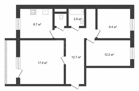 3-комнатная квартира: Тобольск, 4-й микрорайон, 37 (65.8 м)