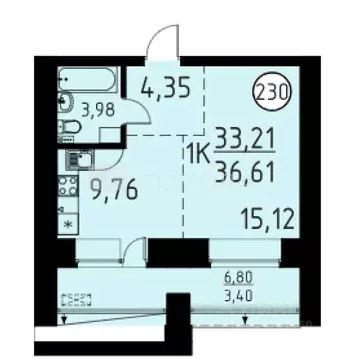 1-к кв. Томская область, Томский район, д. Кисловка, Левобережный мкр ...