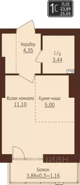 1-к кв. Пермский край, Пермь ул. Писарева, 8 (25.05 м)