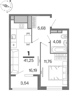 1-к кв. Рязанская область, Рязань Бирюзова Парк жилой комплекс (41.25 ...