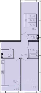 2-к кв. Чувашия, Чебоксары ул. П.В. Дементьева, 5 (76.05 м)