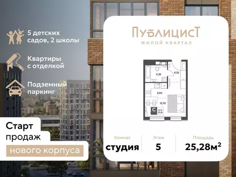 Студия Московская область, Пушкино Публицист жилой комплекс (25.28 м)