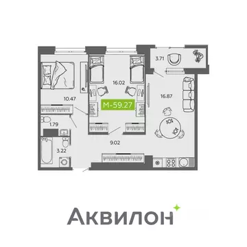 2-к кв. Архангельская область, Архангельск  (59.27 м)