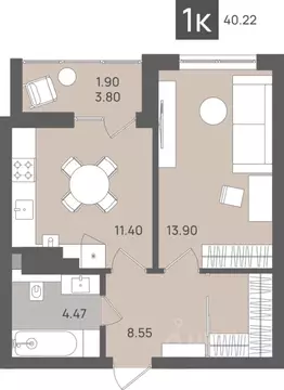 1-к кв. Калининградская область, Светлогорск Новая ул., 22к1 (40.22 м)