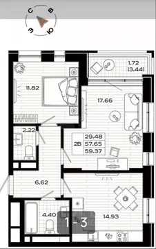 2-к кв. Татарстан, Казань ул. Галиаскара Камала, 39 (59.37 м)
