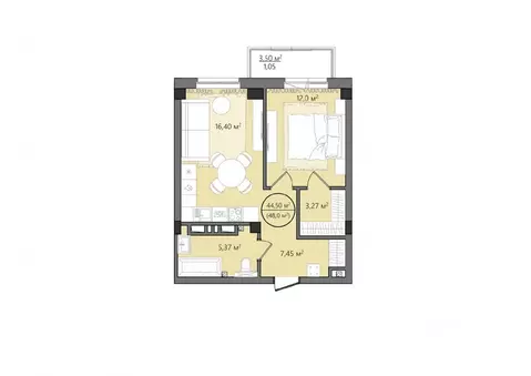 2-к кв. Челябинская область, Челябинск Манхэттен жилой комплекс (48.0 ...