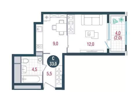 Студия Москва Кавказский бул., 51 (33.0 м)