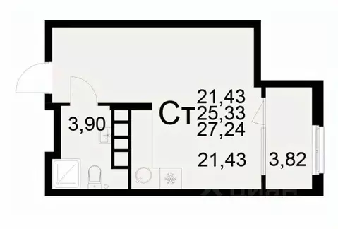 1-к кв. Рязанская область, Рязань ул. Бирюзова (27.24 м)