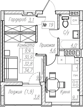1-к кв. Калининградская область, Пионерский  (32.8 м)