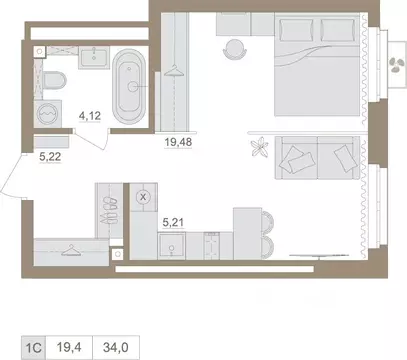 1-к кв. Башкортостан, Уфа бул. Яркий (34.03 м)