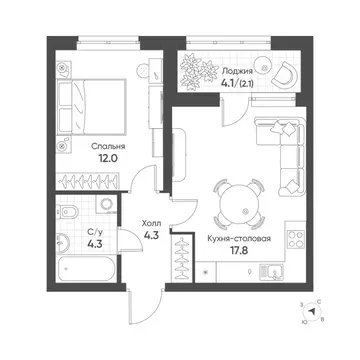 1-к кв. Свердловская область, Екатеринбург Солнечный жилрайон,  (40.5 ...
