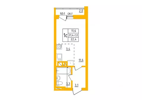 Студия Башкортостан, Уфа Инорс-4Б мкр, Акварель жилой комплекс (22.3 ...