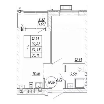 1-к кв. Калининградская область, Зеленоградск  (36.14 м)
