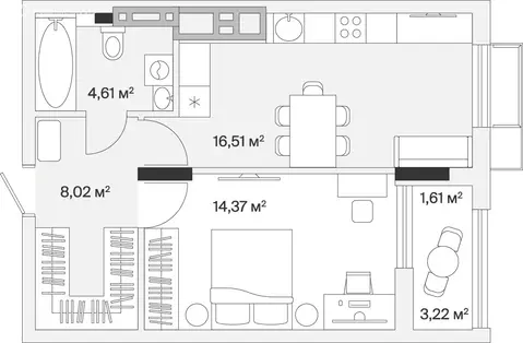 1-комнатная квартира: Малое Исаково, Первая улица, 1к1 (45.6 м)