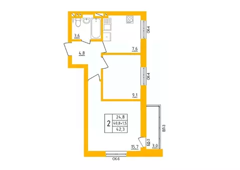 2-к кв. Башкортостан, Уфа ул. имени Фронтовых Бригад, 15/1 (42.4 м)