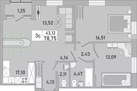 3-к кв. Башкортостан, Уфа Бакалинская ул., 9/1 (78.75 м)