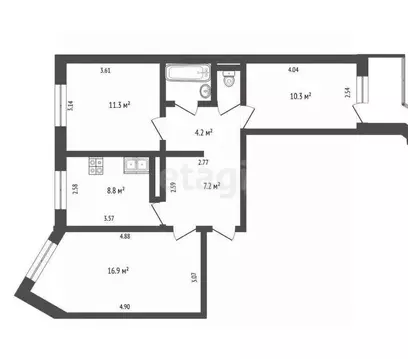 3-к кв. Архангельская область, Архангельск ул. Некрасова, 2 (68.0 м)