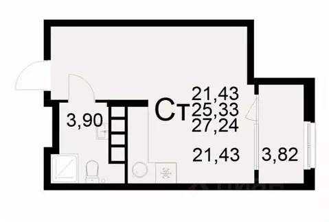 1-к кв. Рязанская область, Рязань ул. Бирюзова (27.24 м)