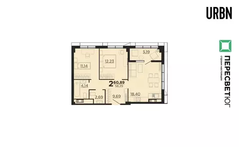 2-к кв. Волгоградская область, Волгоград Профсоюзная ул., 16Г (60.89 ...