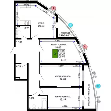 3-к кв. Краснодарский край, Краснодар Воронежская ул., 47/14 (106.25 ...
