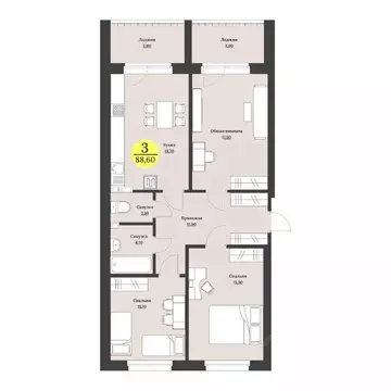 3-к кв. Ставропольский край, Ставрополь Лесная ул., 204 (88.6 м)