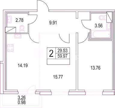 2-комнатная квартира: Санкт-Петербург, Коломяжский проспект, 13к3 (60 ...