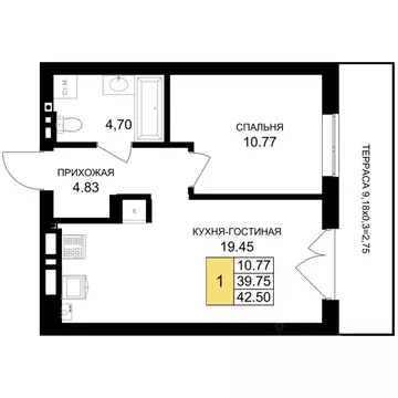 1-к кв. Калининградская область, Гурьевск Включи жилой комплекс (42.5 ...