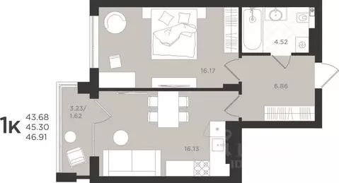 1-к кв. Калининградская область, Светлогорск  (45.3 м)