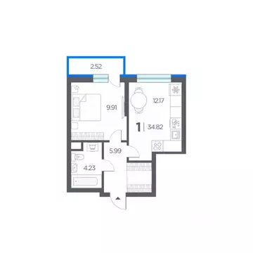 1-к кв. Рязанская область, Рязанский муниципальный округ, с. Дядьково ...