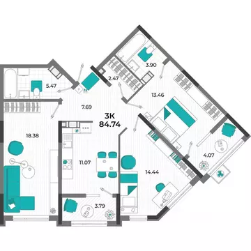 3-к кв. Крым, Евпатория  (85.47 м)