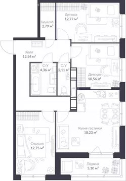 3-комнатная квартира: Сертолово, ЖК Верен Норт Сертолово (78.66 м)