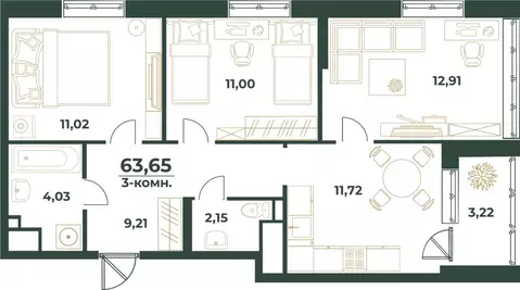 3-к кв. Башкортостан, Уфа ул. Ивана Спатара, 14 (63.65 м)