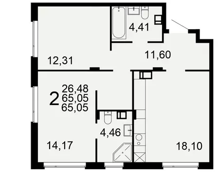 2-к кв. Тульская область, Тула Флагман жилой комплекс (65.05 м)
