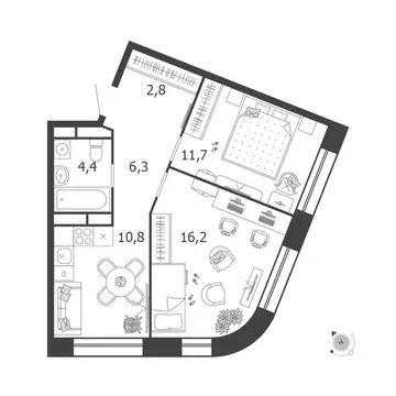 2-к кв. Москва 3-я оч., Шагал жилой комплекс, к2.3 (51.1 м)