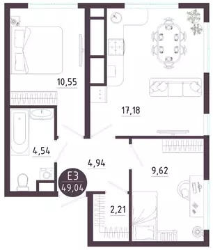 2-к кв. Тульская область, Тула ул. Купцов Гречихиных (49.04 м)