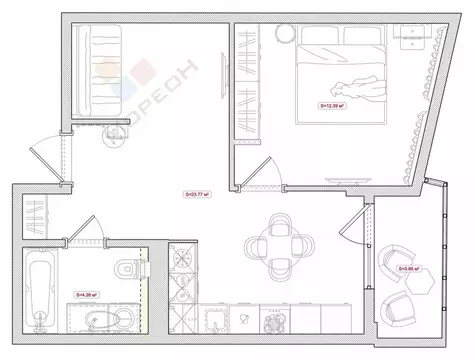 2-комнатная квартира: Краснодар, Уральская улица, 100 (41.8 м)