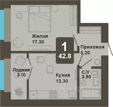 1-к кв. Чувашия, Чебоксары ул. И.П. Прокопьева (42.8 м)