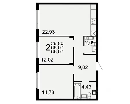 2-к кв. Тульская область, Тула Флагман жилой комплекс (66.07 м)