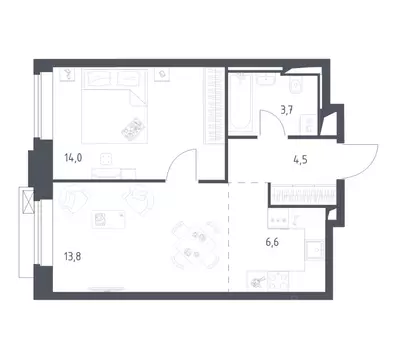 1-к кв. Москва Верейская 41 жилой комплекс, 3.1 (42.48 м)