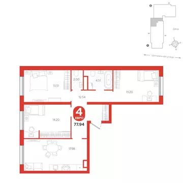 4-комнатная квартира: Горьковка, жилой комплекс Крылья (77.94 м)