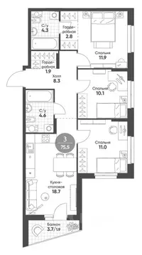 3-к кв. Новосибирская область, Кольцово рп Счастье в Кольцово жилой ...