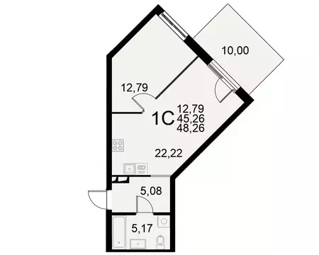 1-к кв. Тульская область, Тула Пушкинская ул., 2Г (45.26 м)